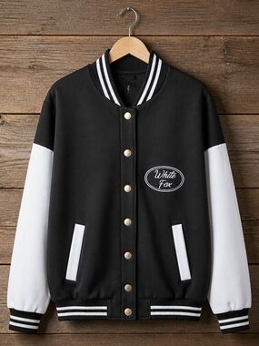 White Fox Boutique Black and White Bomber Varsity Jacket